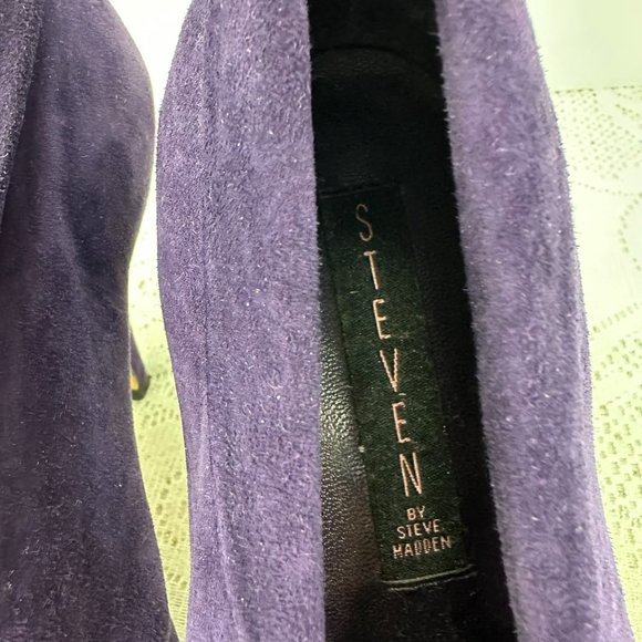 STEVEN MADDEN, Pumptie Dark Purple Suede Leather Heels, Ankle boots, Heels, 6M - Picture 5 of 10